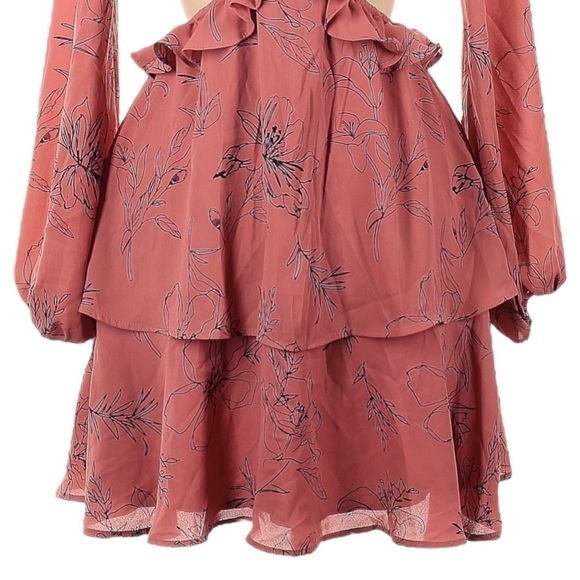Open Edit Nordstrom Cut Out Mini Dress NWT M Long Sleeve Pink Sketch Floral - Picture 5 of 11